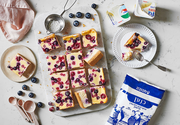 חיתוכיות עוגת גבינה ופירות יער